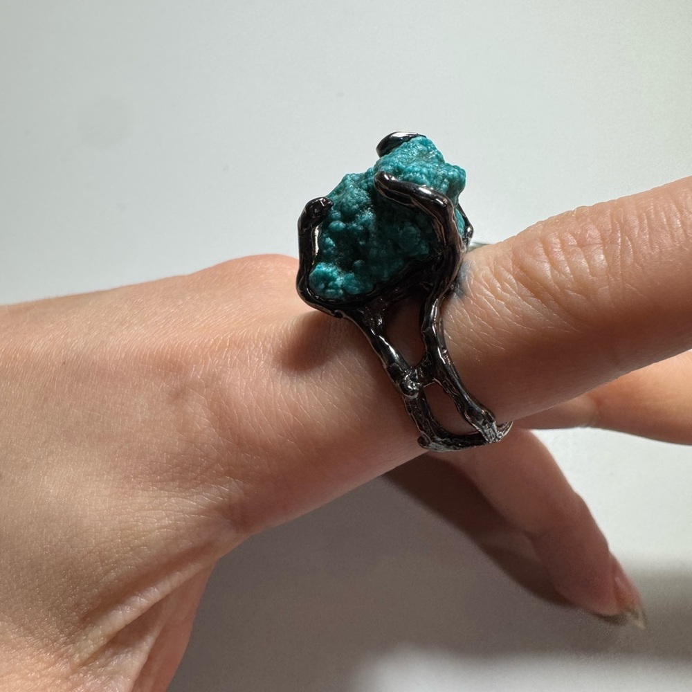 Turquoise black silver modern unique ring 925 - Picture 5 of 17